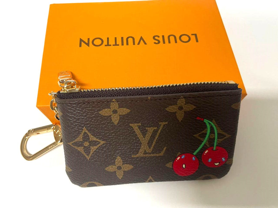 Louis Vuitton Monogram Key Pouch Coin Purse Bag Charm Cherry Red with Box & Dust Bag
