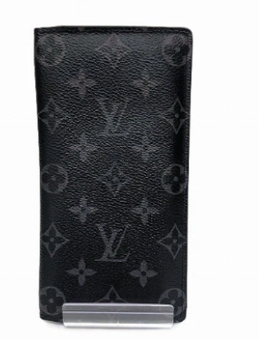 Louis Vuitton Monogram Eclipse Brazza Canvas Long Black Compact Wallet with Box