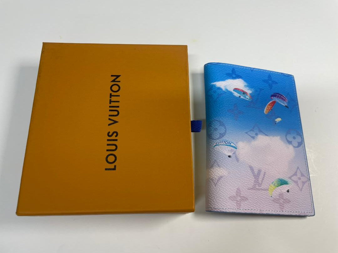 Louis Vuitton Passport Cover Holder Sky Paragliding Blue Monogram With Box