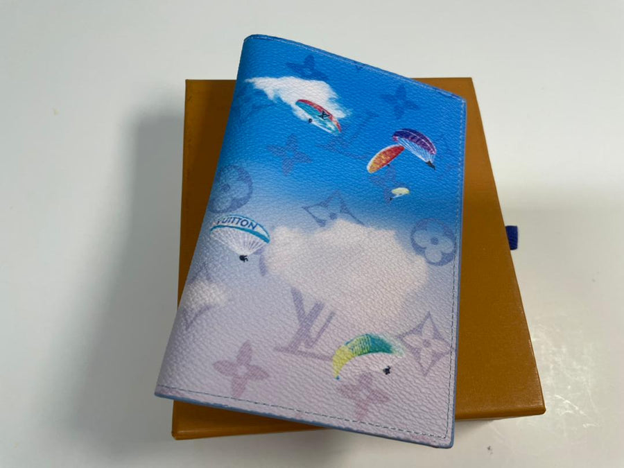 Louis Vuitton Passport Cover Holder Sky Paragliding Blue Monogram With Box