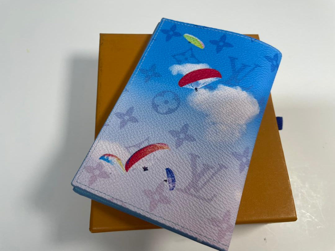 Louis Vuitton Passport Cover Holder Sky Paragliding Blue Monogram With Box