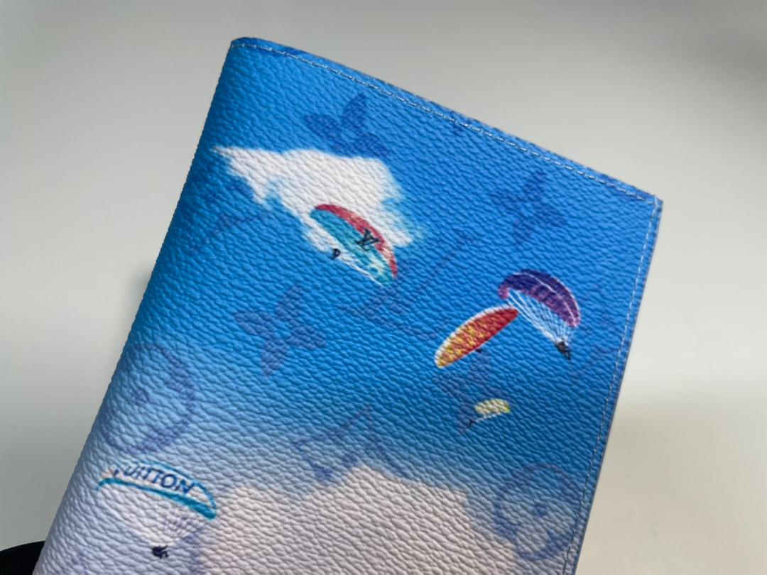 Louis Vuitton Passport Cover Holder Sky Paragliding Blue Monogram With Box