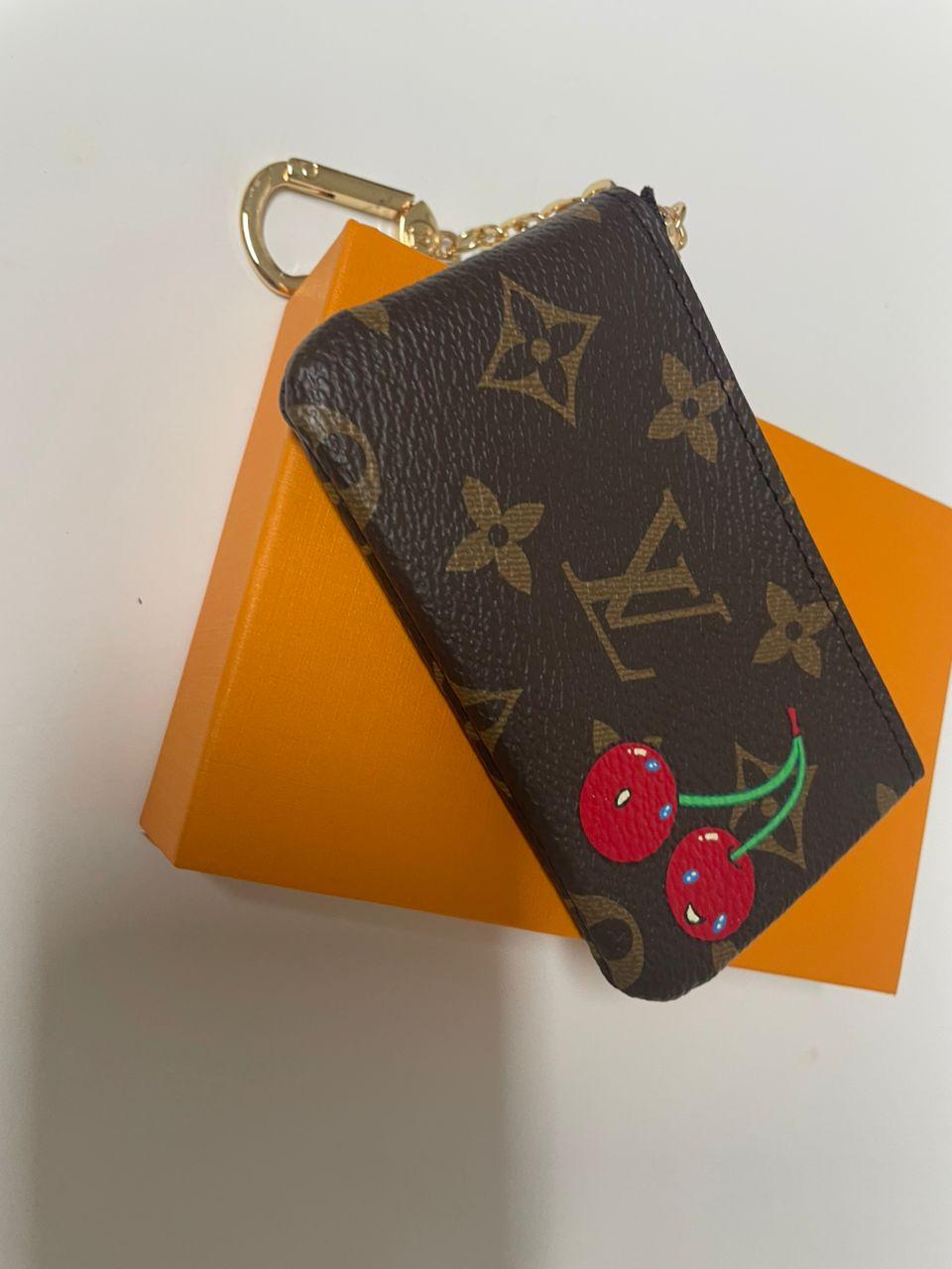 Louis Vuitton Monogram Key Pouch Coin Purse Bag Charm Cherry Red with Box & Dust Bag