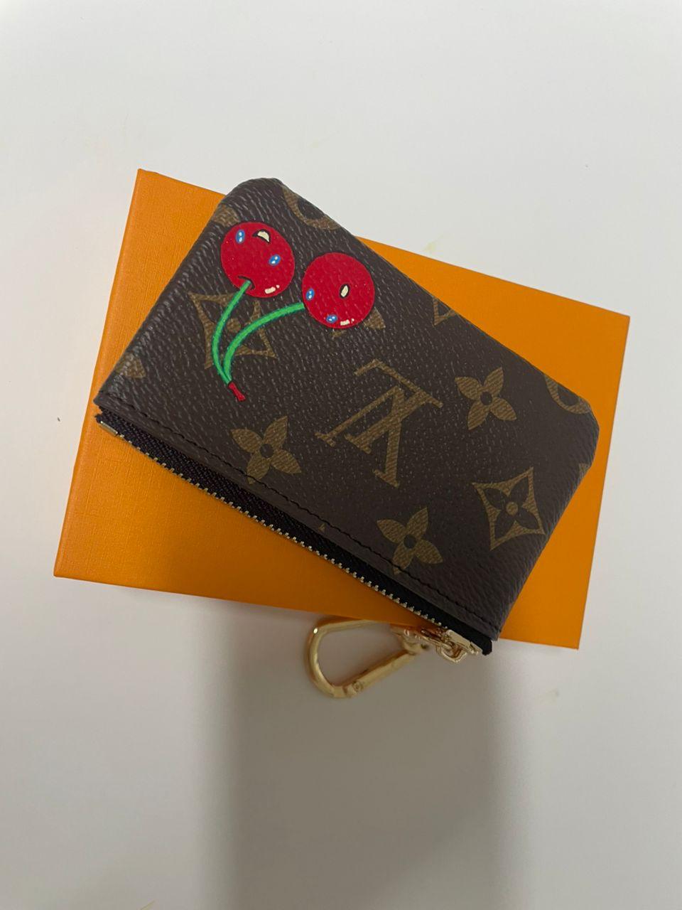 Louis Vuitton Monogram Key Pouch Coin Purse Bag Charm Cherry Red with Box & Dust Bag