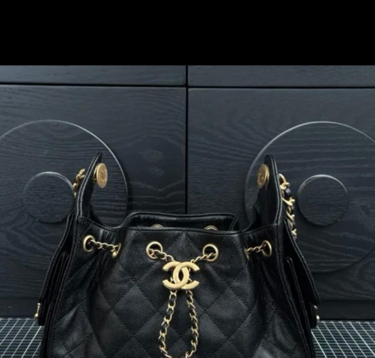 CHANEL Quilted Drawstring Bag with Chain
