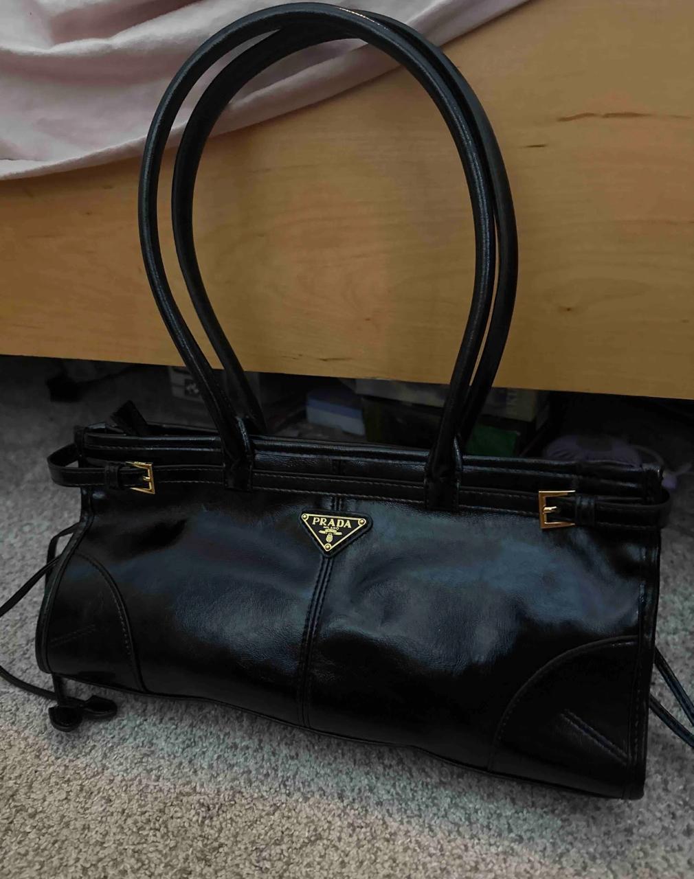 Prada Black Leather Handbag with Top Handles & Shoulder Strap