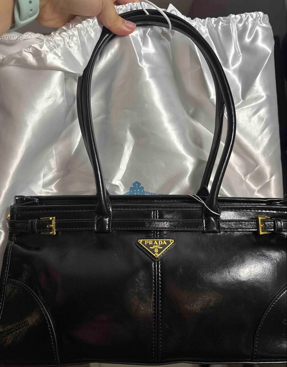 Prada Black Leather Handbag with Top Handles & Shoulder Strap