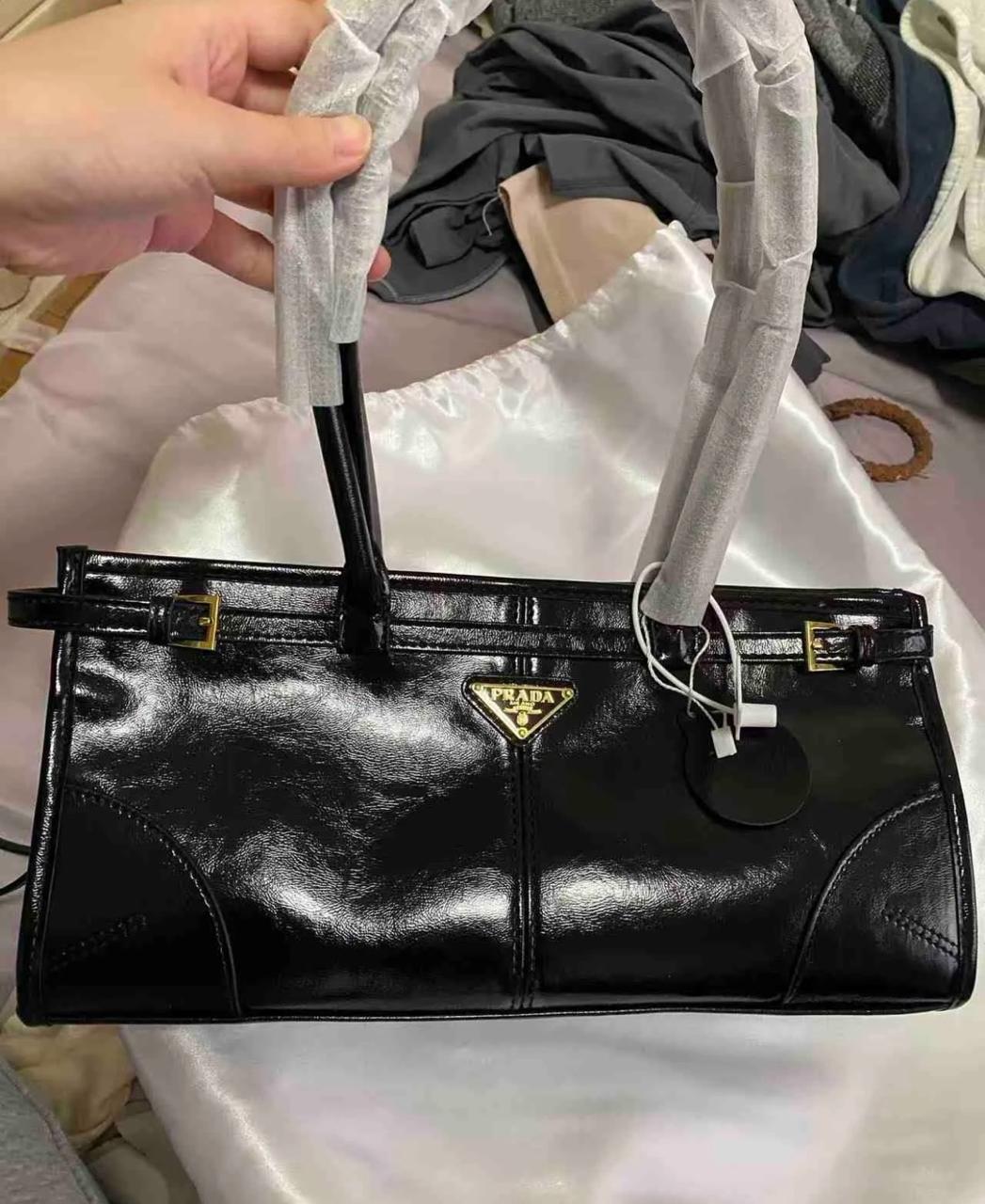 Prada Black Leather Handbag with Top Handles & Shoulder Strap