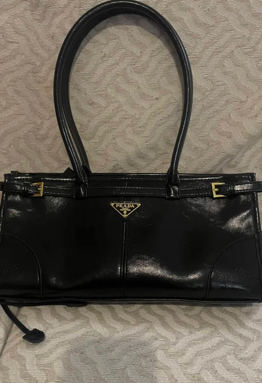 Prada Black Leather Handbag with Top Handles & Shoulder Strap
