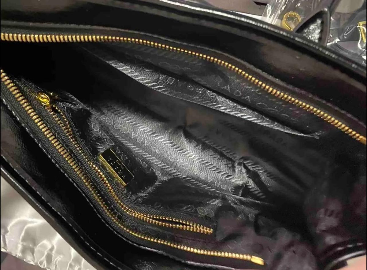 Prada Black Leather Handbag with Top Handles & Shoulder Strap