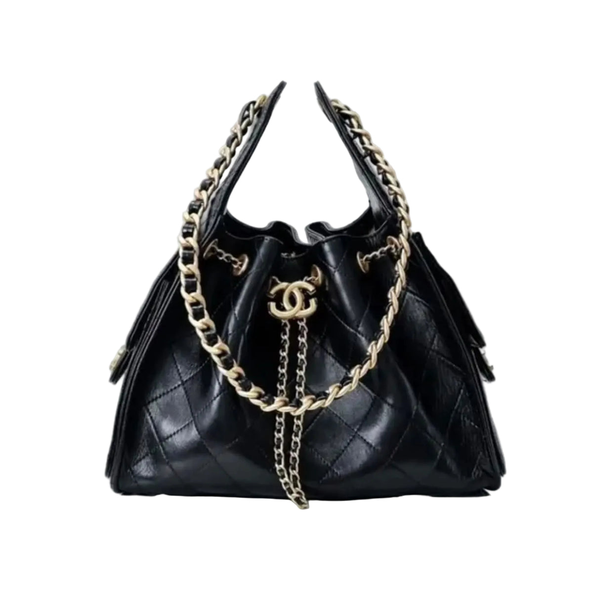CHANEL Quilted Drawstring Bag with Chain